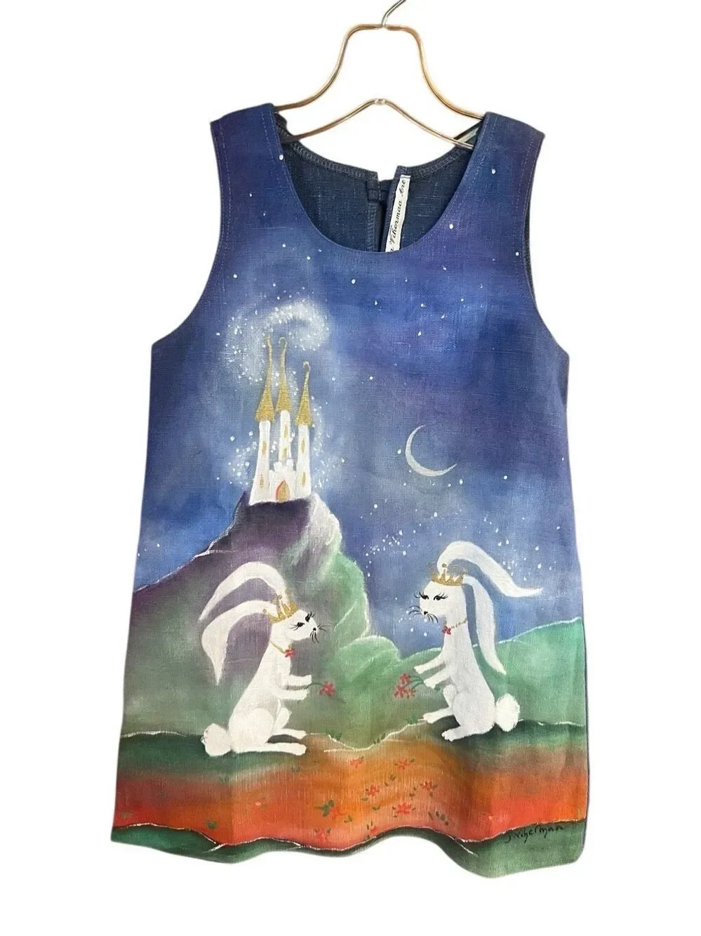 Hand Painted Girls Fairytale Denim Dress Sz 5 NWT